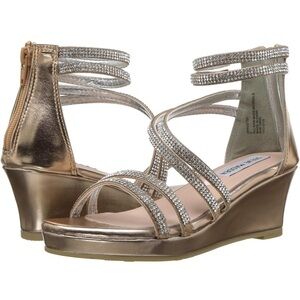 STEVE MADDEN Girls Jsweetst Rose Gold Dress wedge Sandal with rhinestones